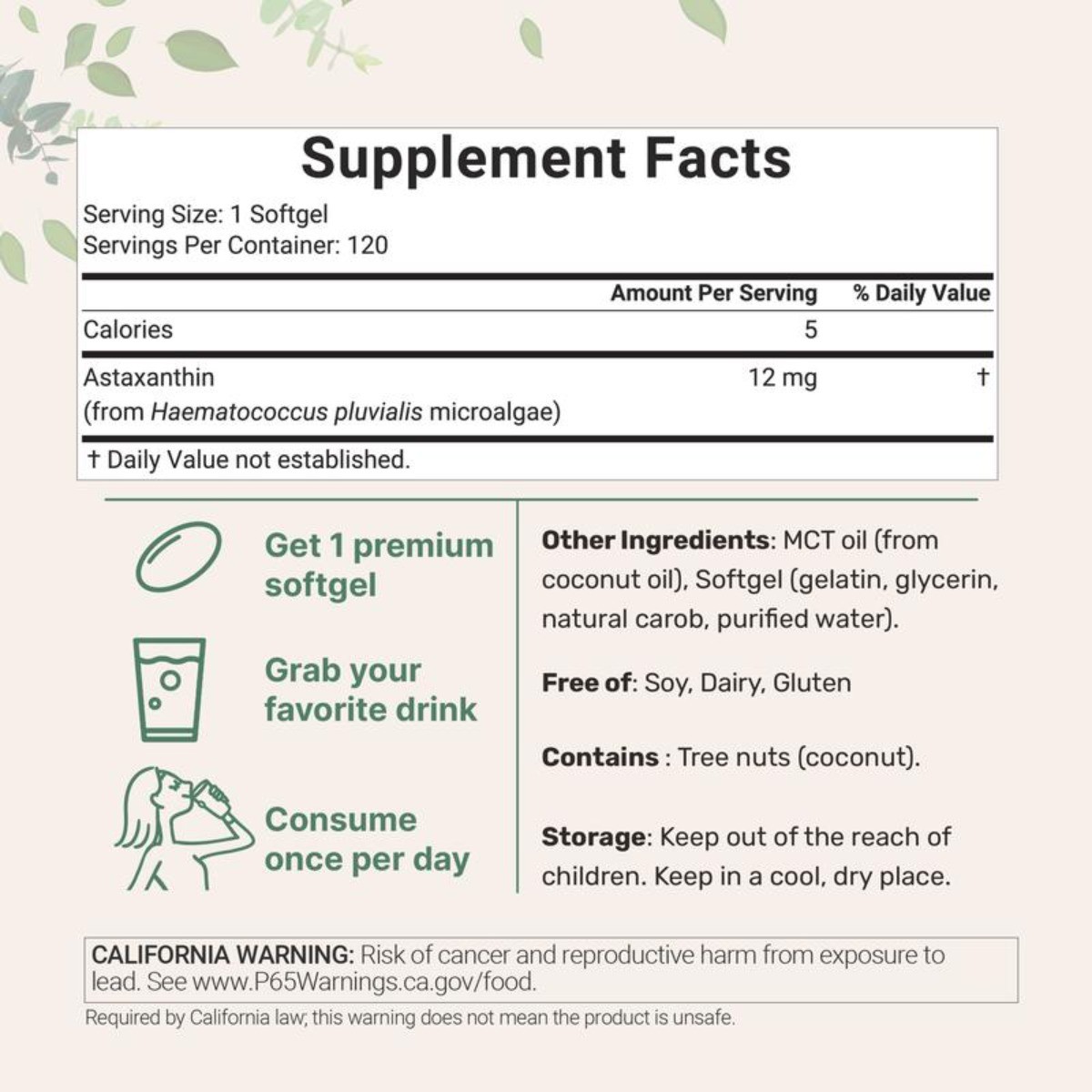 Micro Ingredients Astaxanthin 12mg Softgels Organic Tanning, Easy to Swallow