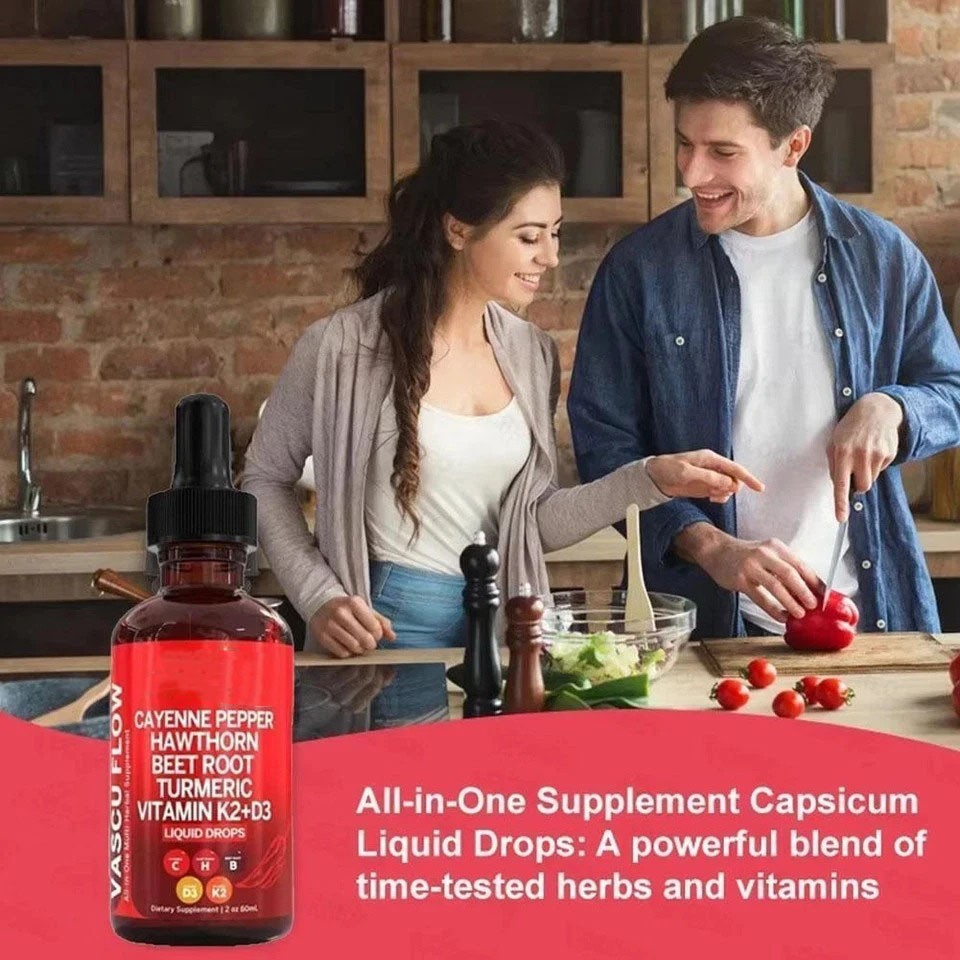 2Pack Cayenne Pepper Hawthorn Beet Root Turmeric Vitamin K2+D3 Liquid Drops 60ML
