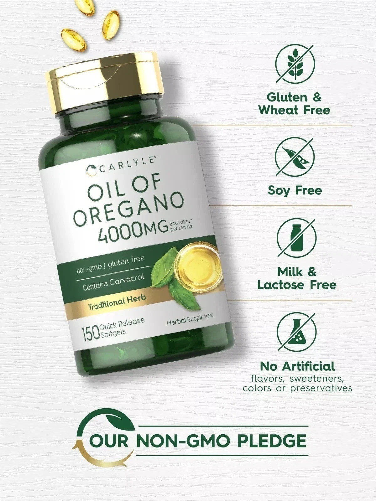 Oregano Oil 4000 mg 150 Softgel Capsules | Contains Carvacrol | by Carlyle