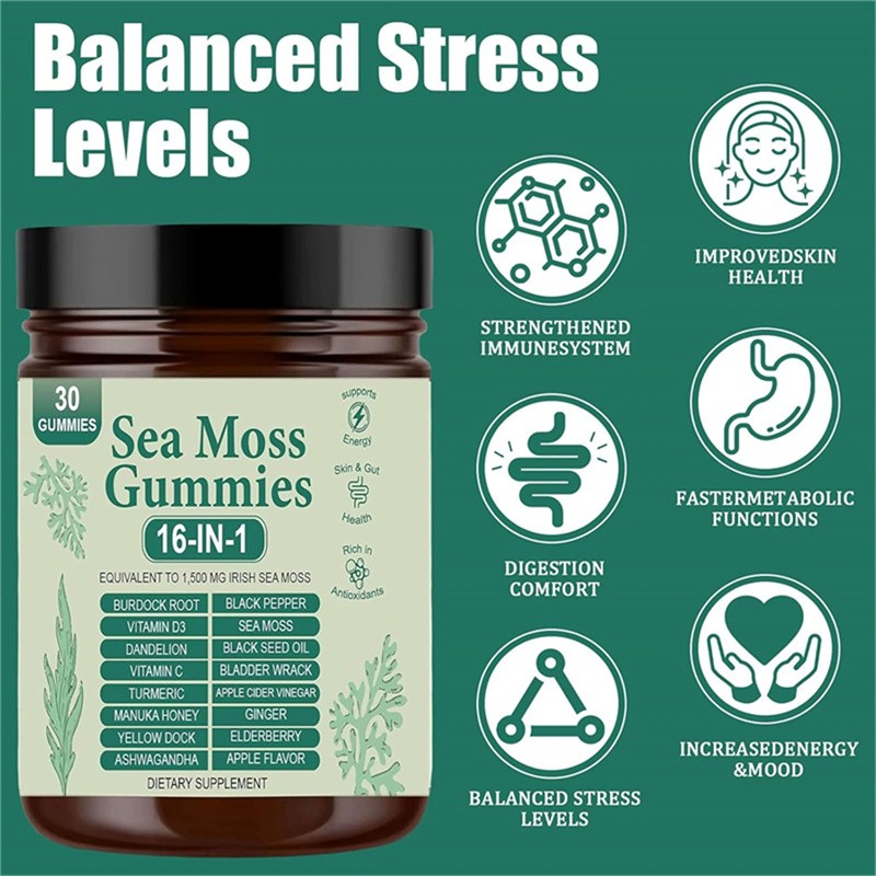 Quality 16 in 1 Organic Sea Moss Gummy | Irishmoss Extract 6000Mg | Green Apple