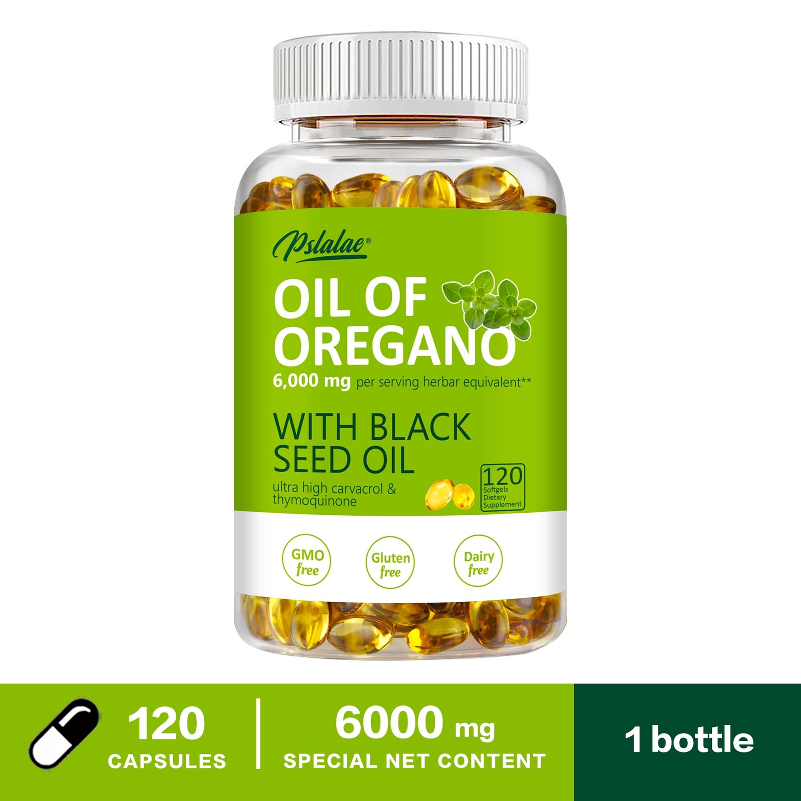 120pcs Oil of Oregano – with Carvacrol, Black Seed Oil – Natural Immune Support