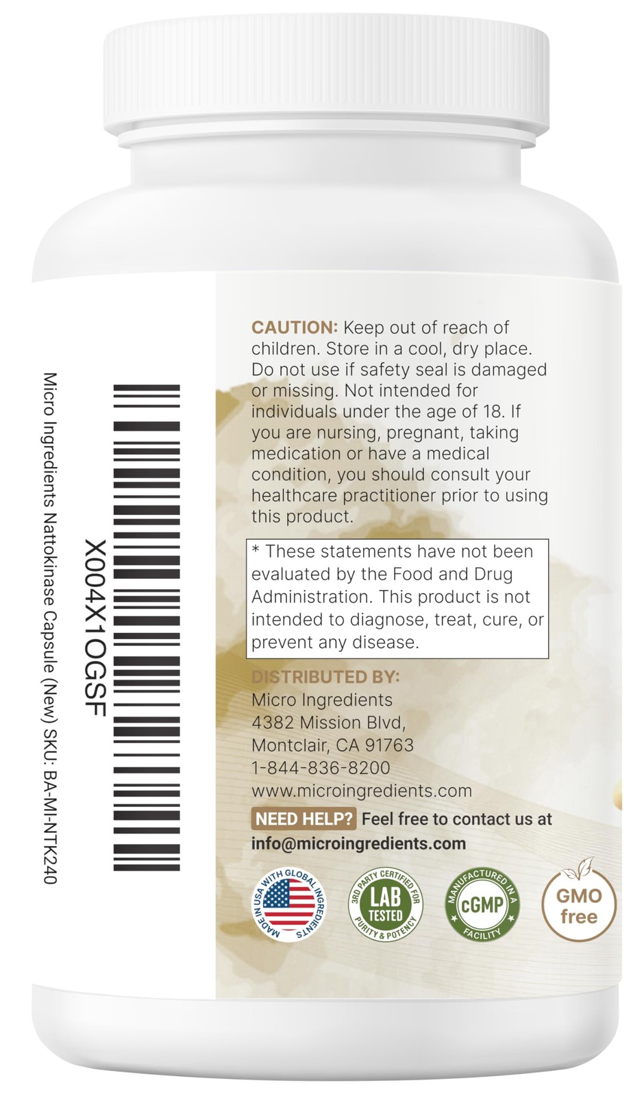 Micro Ingredients Nattokinase 10,000 FU Per Serving 240 Count (Pack of 1)