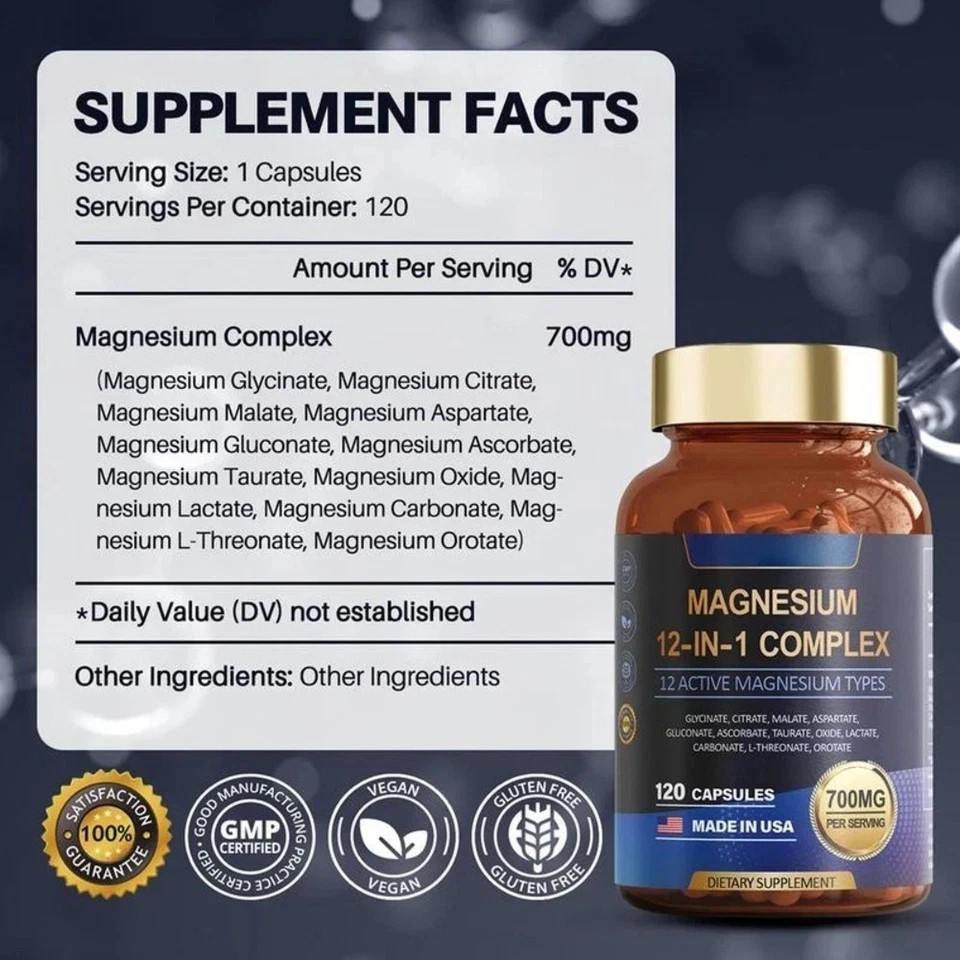 12-in-1 Magnesium Complex 700mg, High Absorption Forms for Daily Support