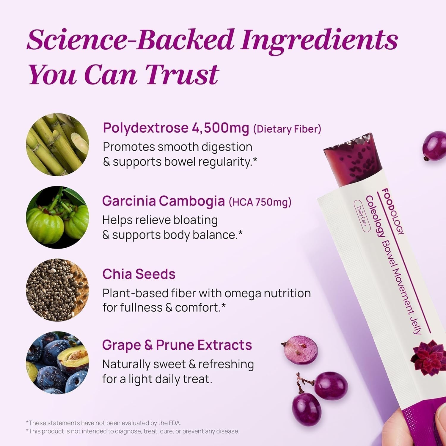 3PCS FOODOLOGY Coleology Bowel Movement (Grape & Prune) 10 Sticks NEW