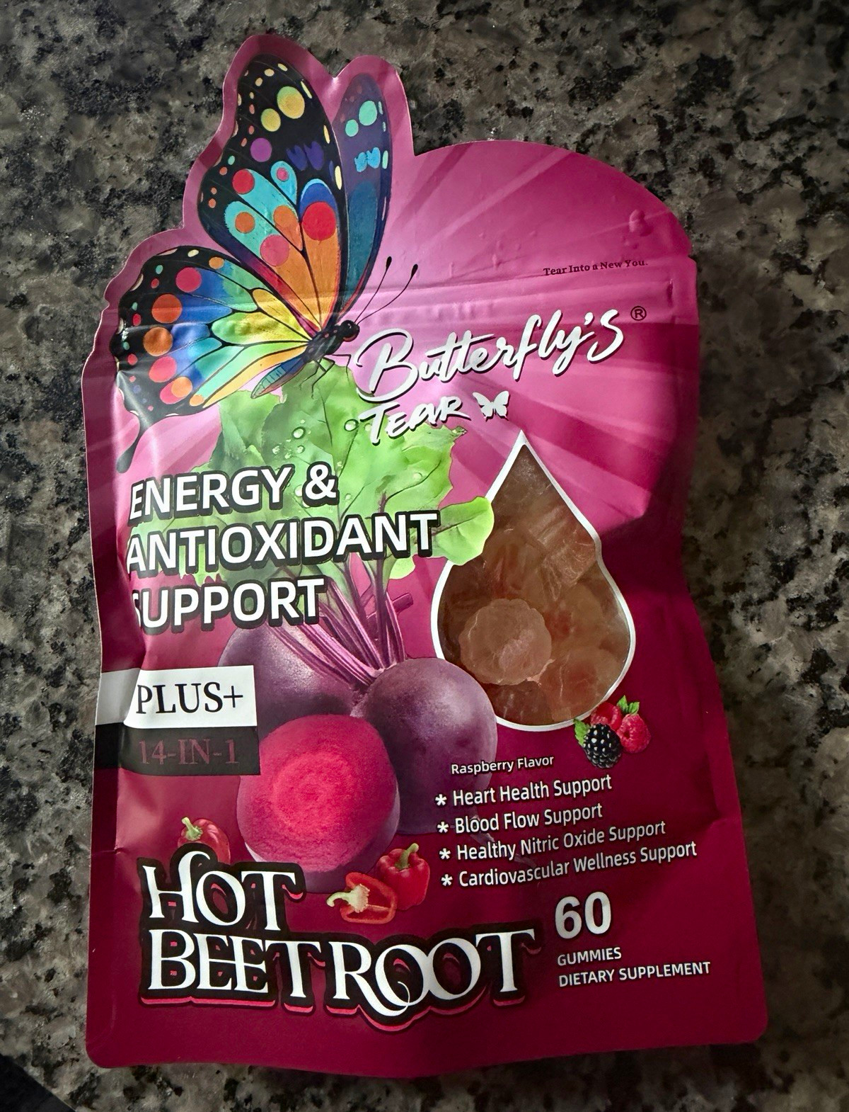 Butterfly’s Tear Beetroot Energy Antioxidant Raspberry Gummies 60