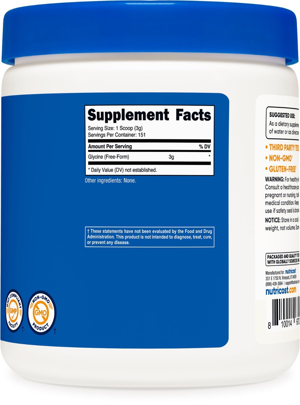 Glycine Powder 1lb – Non-GMO, Gluten Free, Pure Amino Acid Supplement