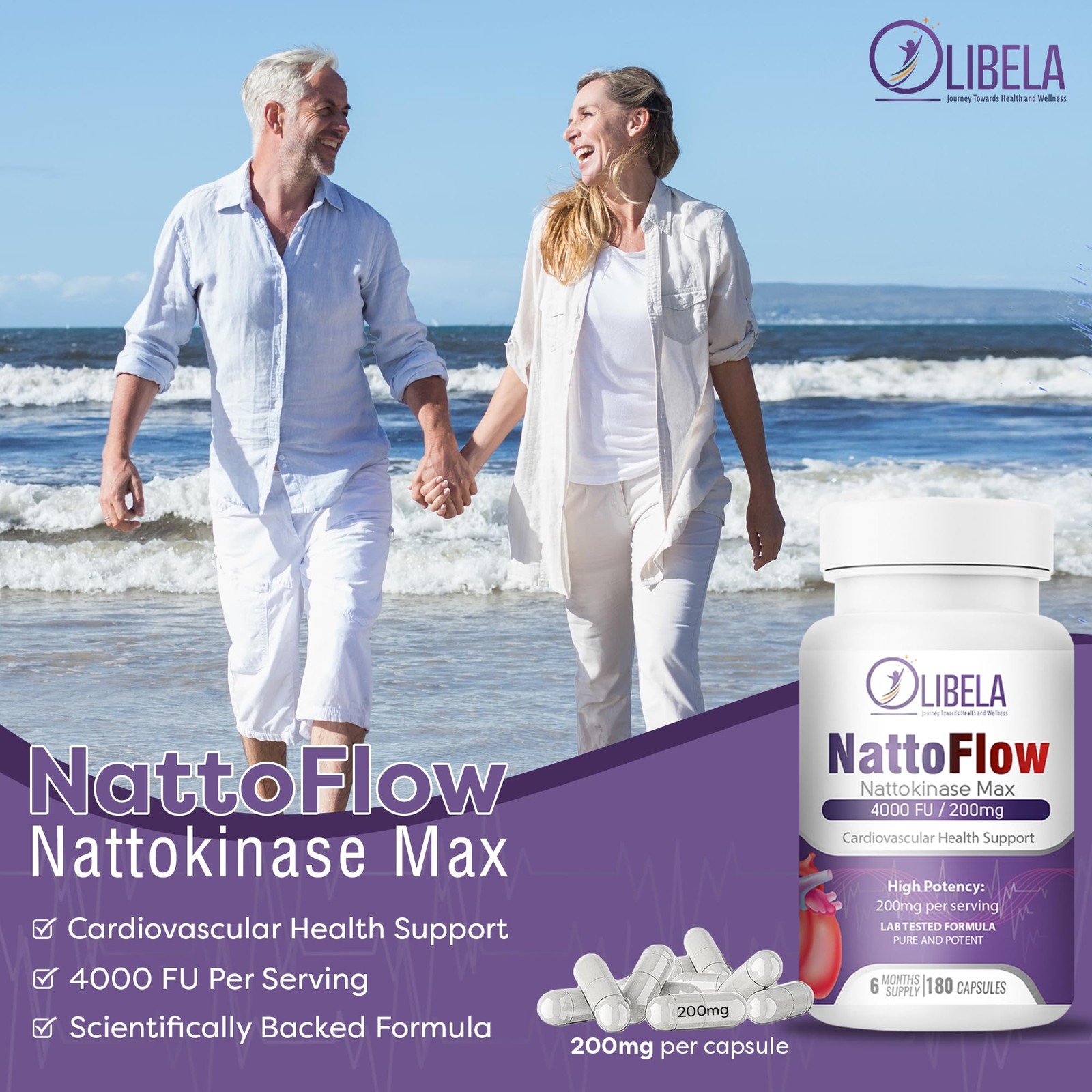 OLIBELA Nattokinase 4,000 FU 180 Capsules 180 Count (Pack of 1), Neutral