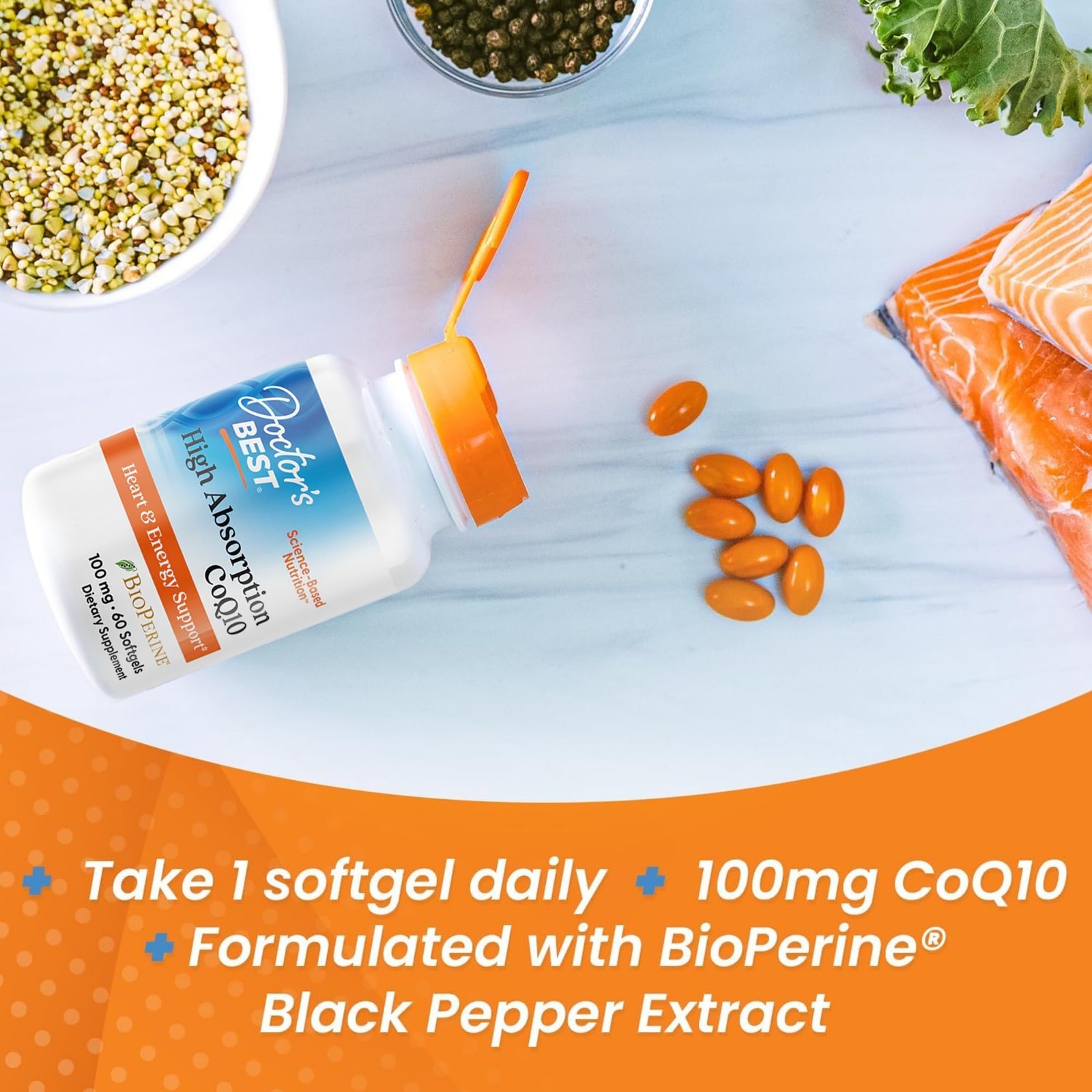 High Absorption CoQ10 with BioPerine, Gluten Free, Heart Health & Energy, 100mg,