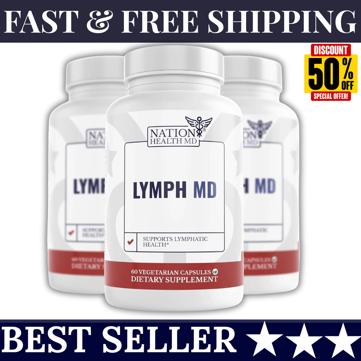 3Packs Nation Health Lymph MD Lymphatic Drainage Supplement Lymph System Health
