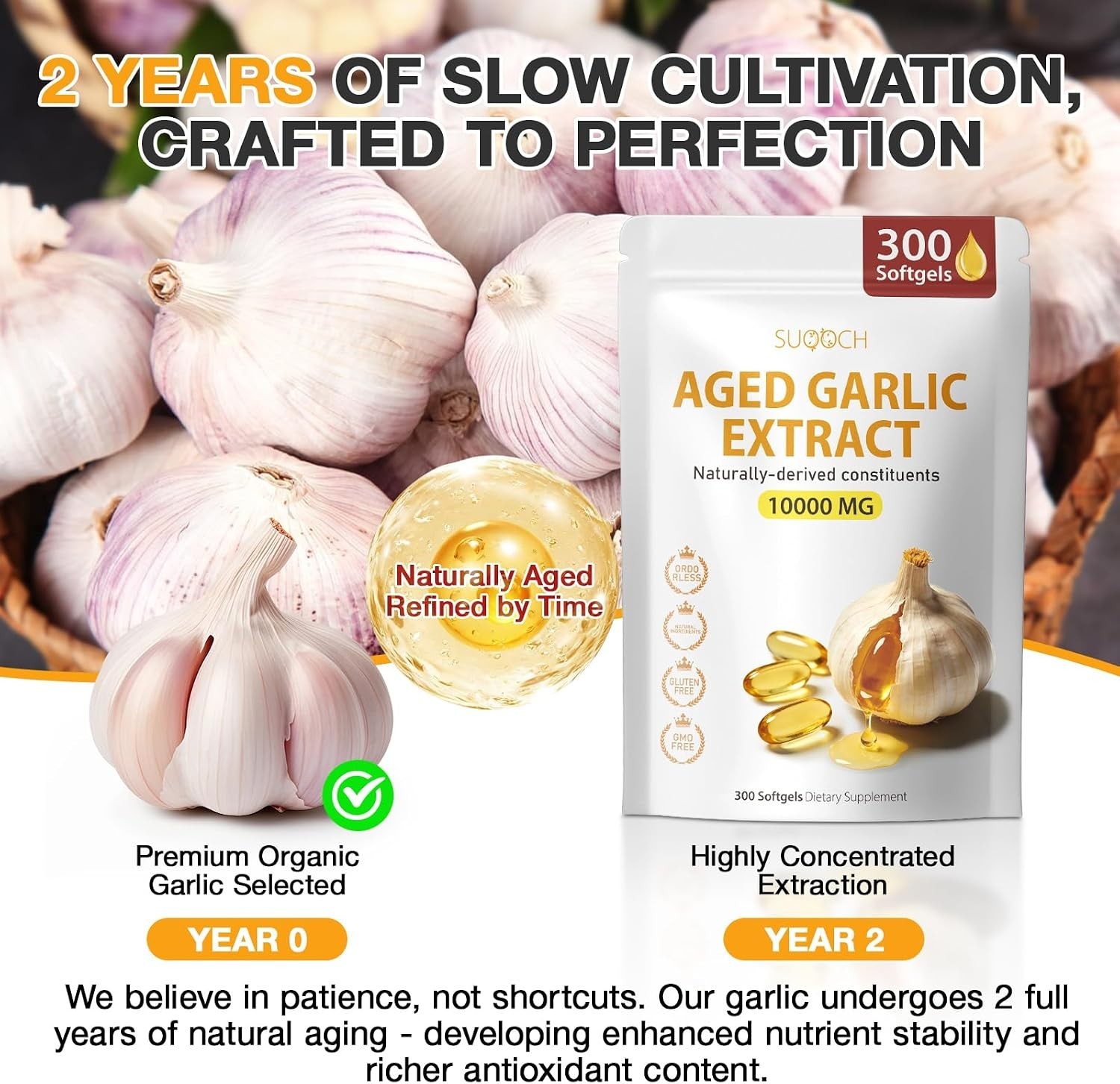 Natural Aged Garlic Extract – 300 Count Softgels for Vitality & Wellness Support