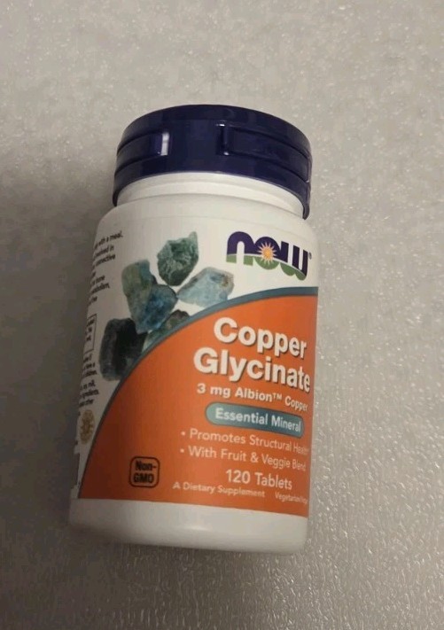 NOW Copper Glycinate with Albion Copper, 120 Tablets, Promotes Structural health