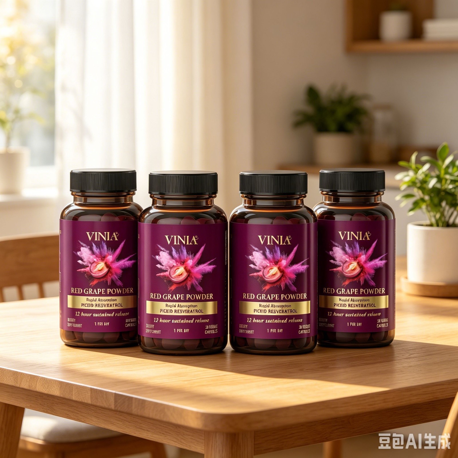4PCS Piceid VINIA Supplement Resveratrol Non-GMO, 60ct Increases Blood Flow