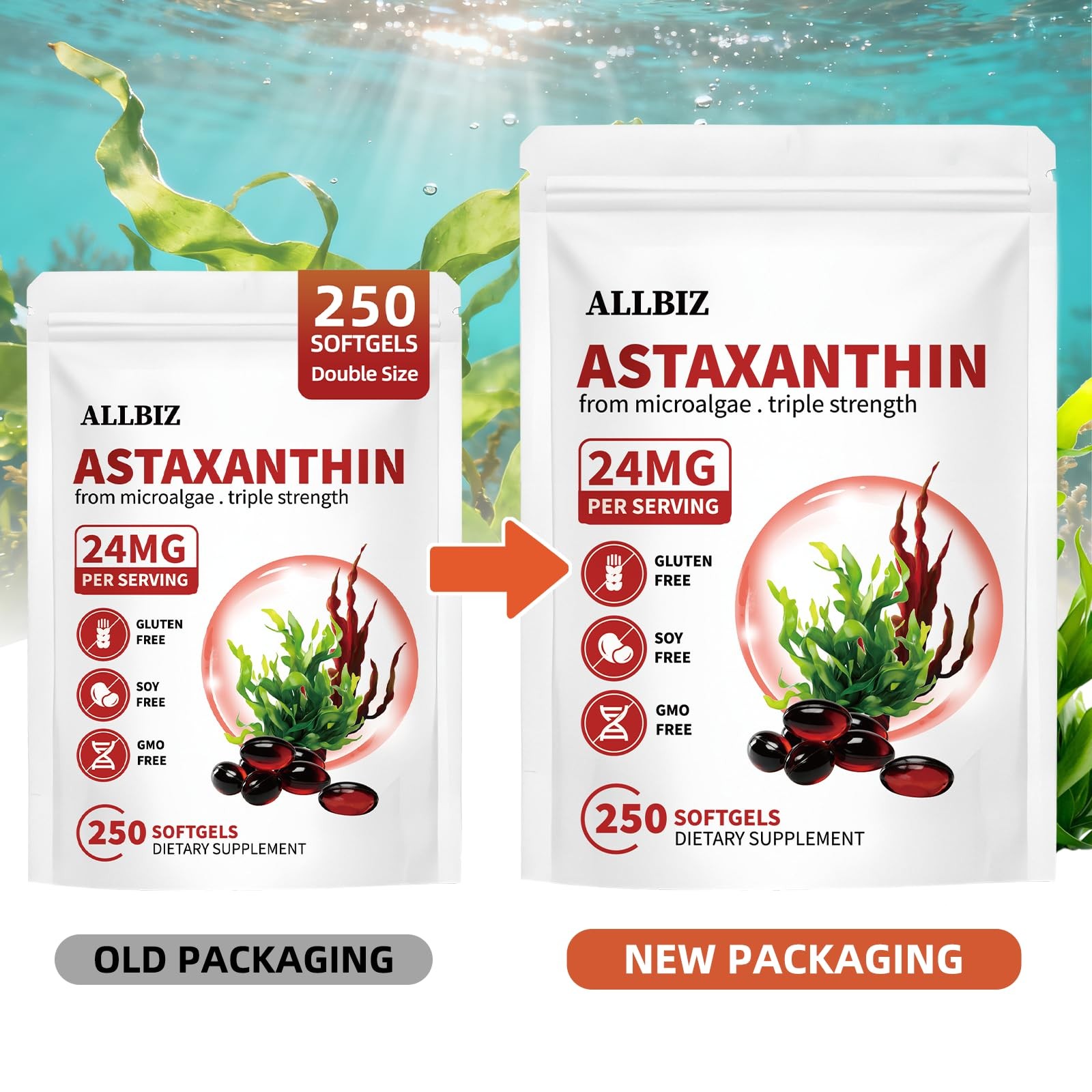 ALLBIZ Astaxanthin 24mg | 250 Softgels | 250-Day Supply 250 Count (Pack of 1)