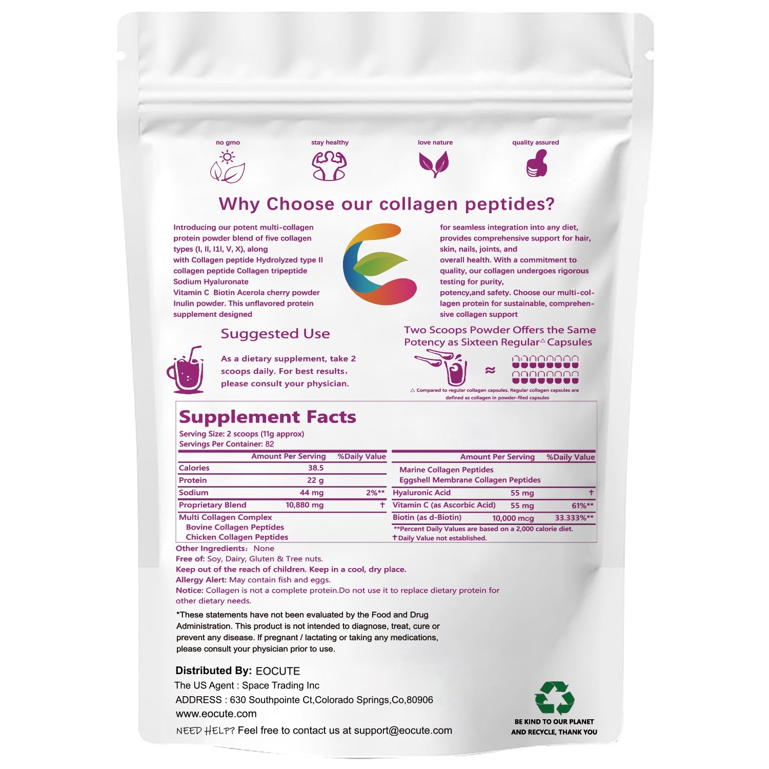2 lbs Protein Powder Multi Collagen Peptides Powder-Hydrolyzed Protein Peptides