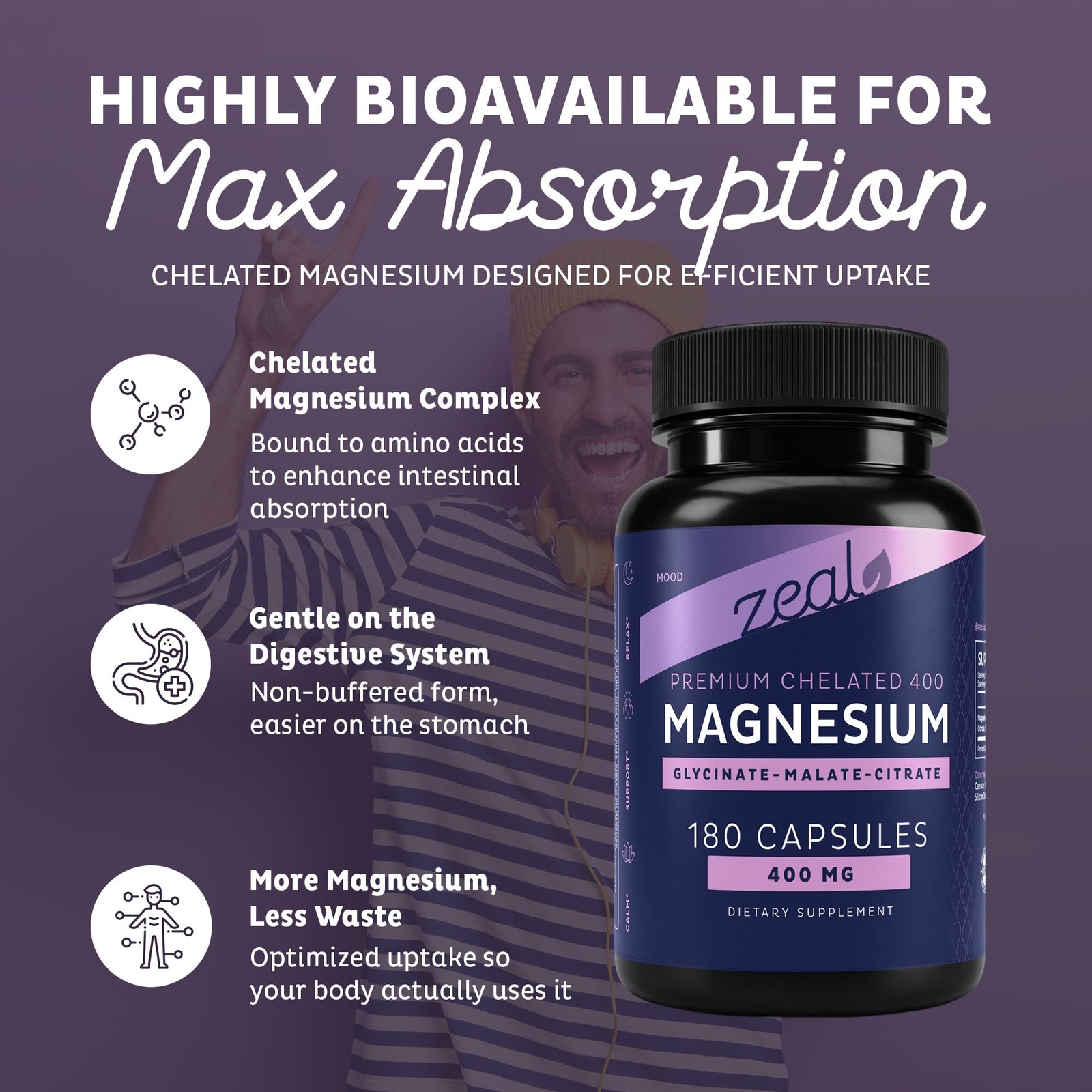 Zeal Naturals Triple Magnesium 180 Count (Pack of 1), Capsule (180 Count)