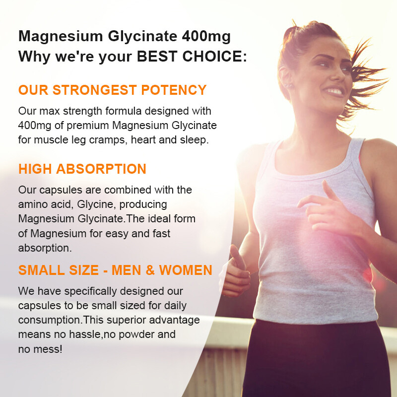 Magnesium Glycinate 400mg – 120 Capsules For Sleep, Stress Relief Support Bone
