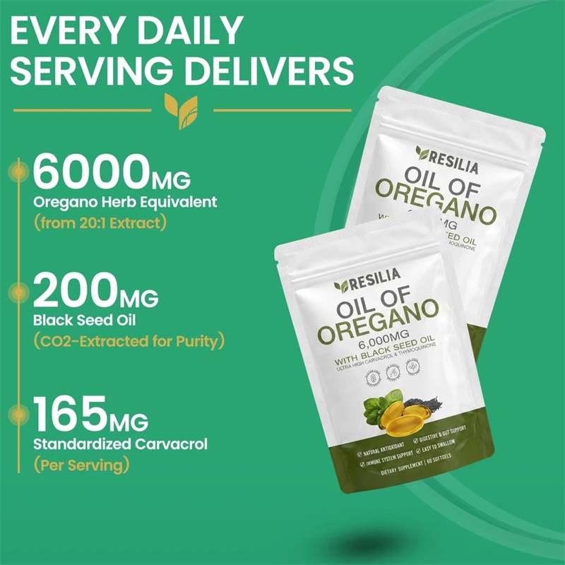 2 PACK Resilia Oil of Oregano 6000mg with Black Seed Oil Softgels – 60 Capsules