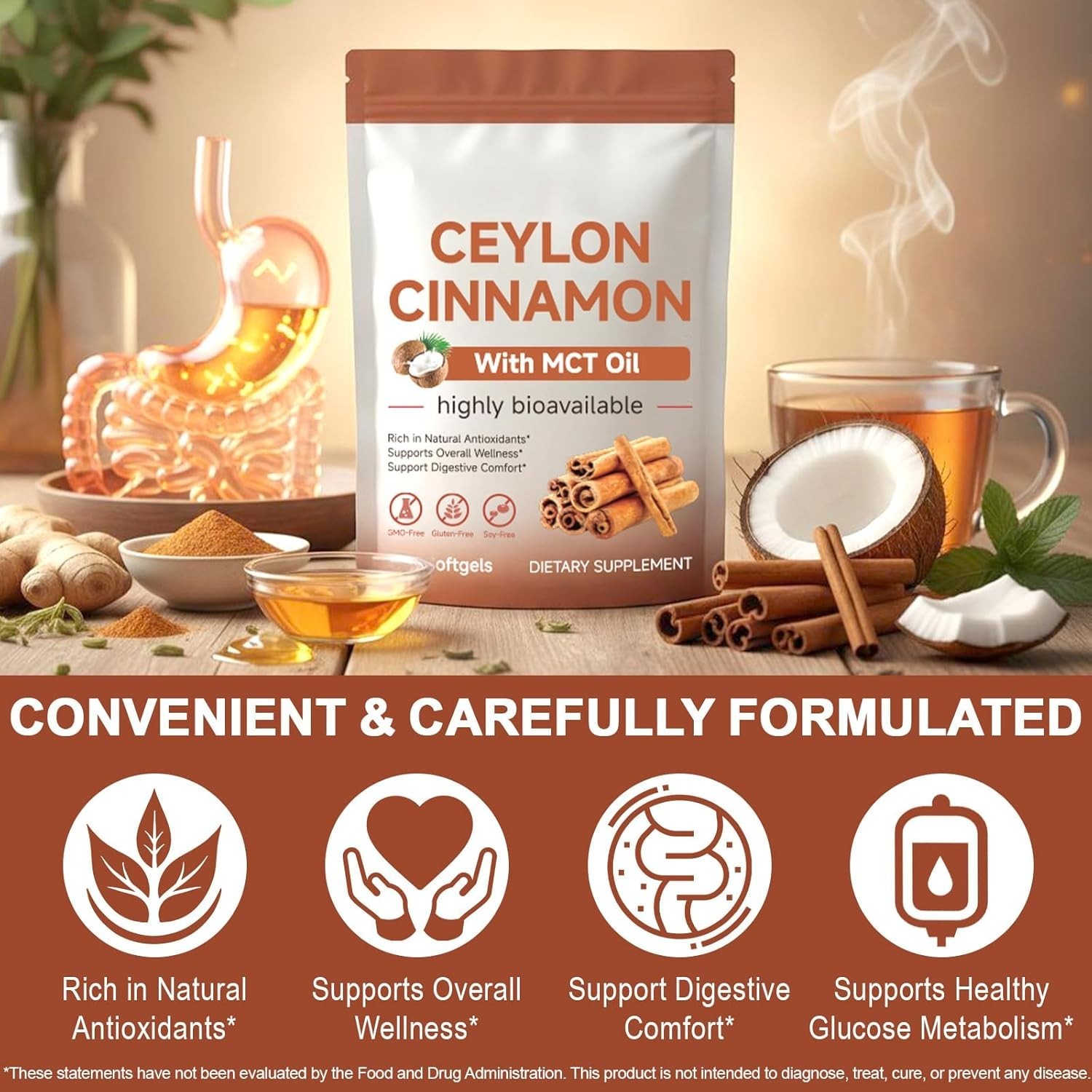 Ceylon Cinnamon Softgels with MCT Oil – 300 Count for Total Wellness