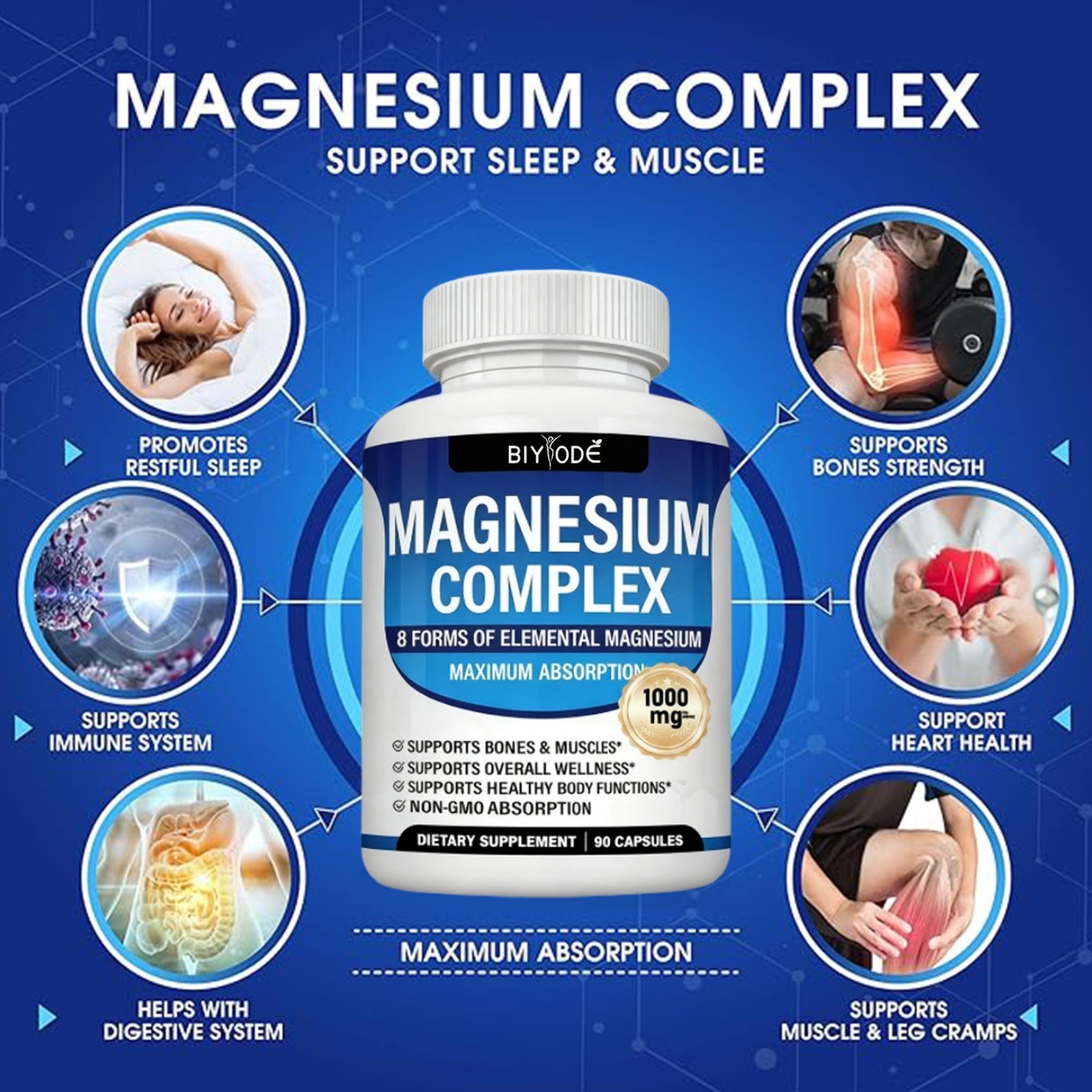 3Pack Nutrition Magnesium Complex 1000mg Supports 8 Elemental Magnesium