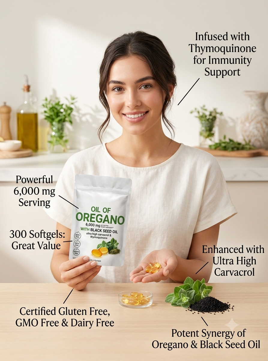 Oil of Oregano 6000mg with Black Seed Oil – 300 Softgels 2 in 1 Immune Pack of 2