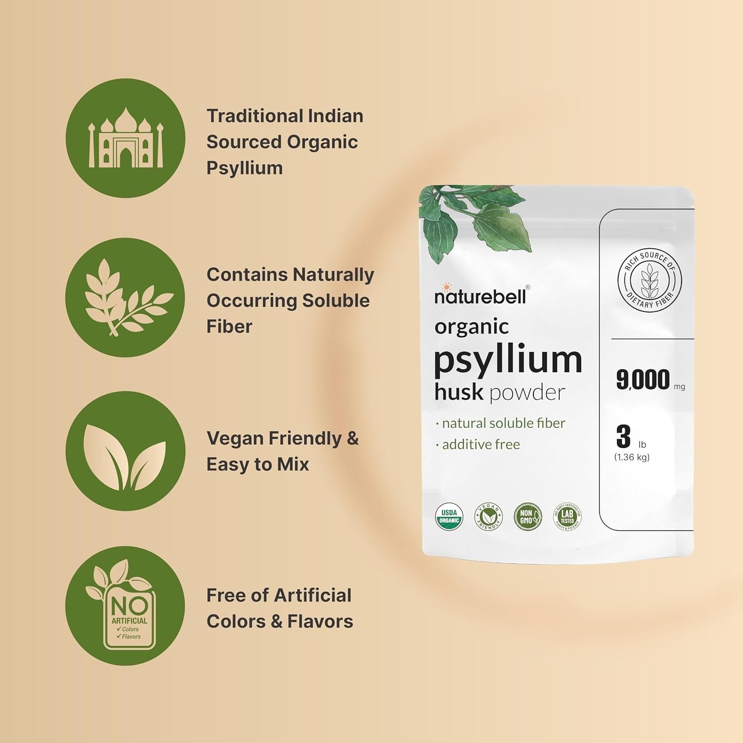 Natural Psyllium Husk Fiber Powder – Unflavored 3lb for Optimal Digestive Health