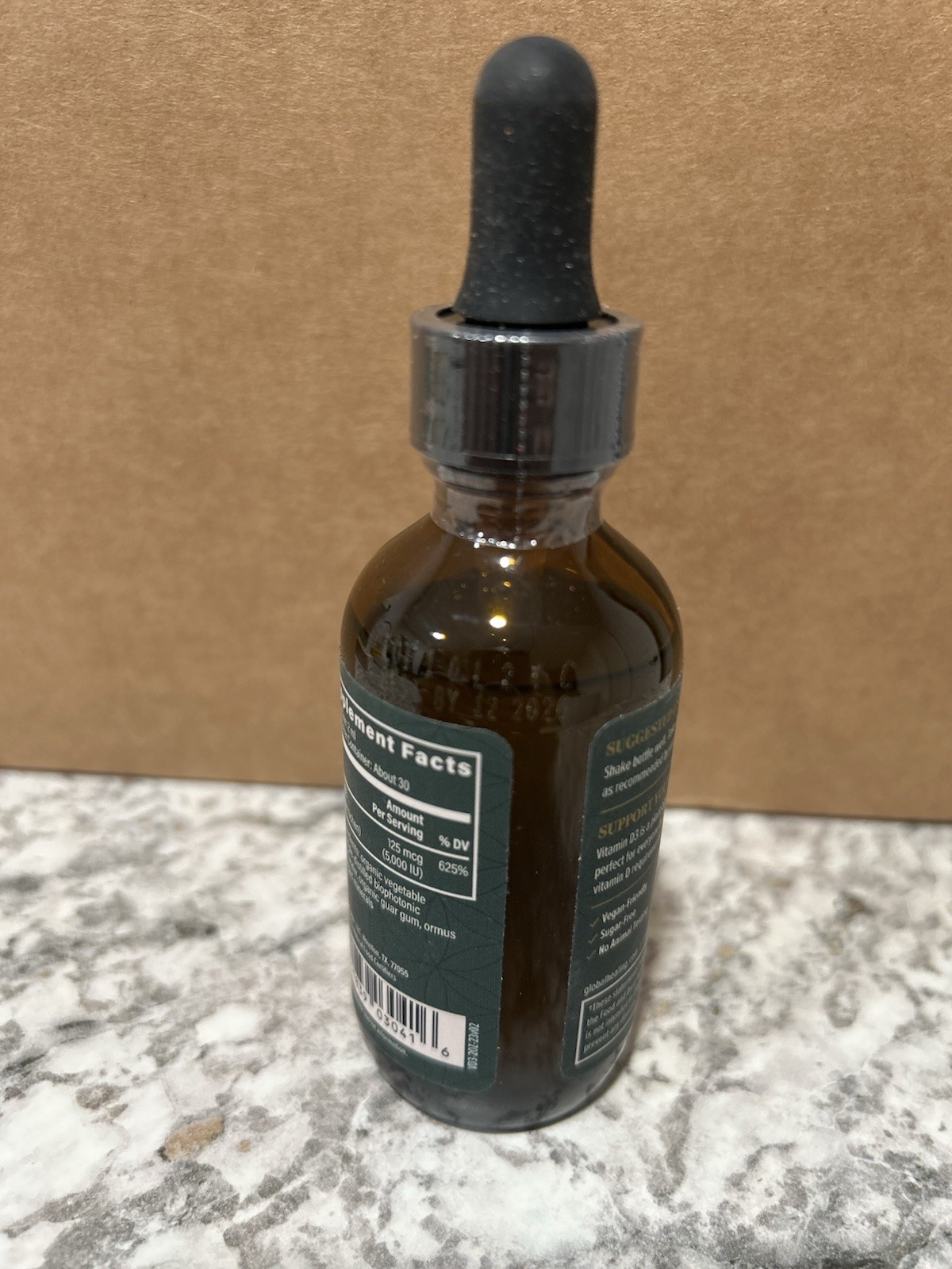Global Healing Vitamin D3 Lichen Liquid Drops 125mcg 2 fl oz Vegan Unflavored