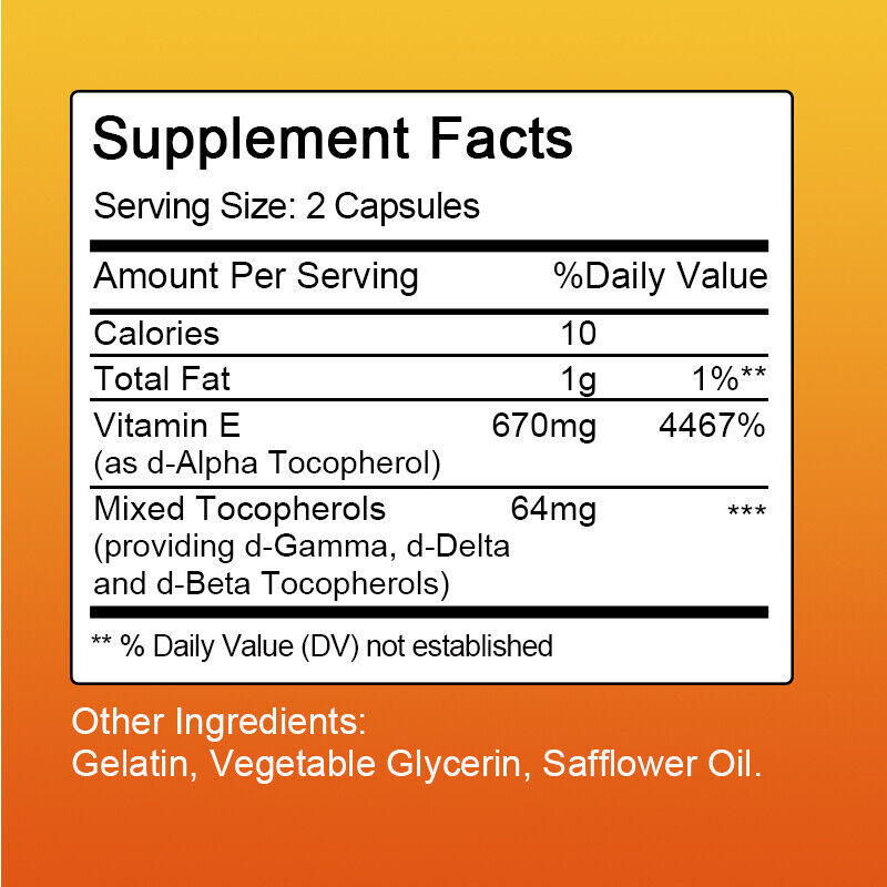 Vitamin E Oil 120 Softgels | Vit E Capsules for Hair Skin Nail Face Health Vegan