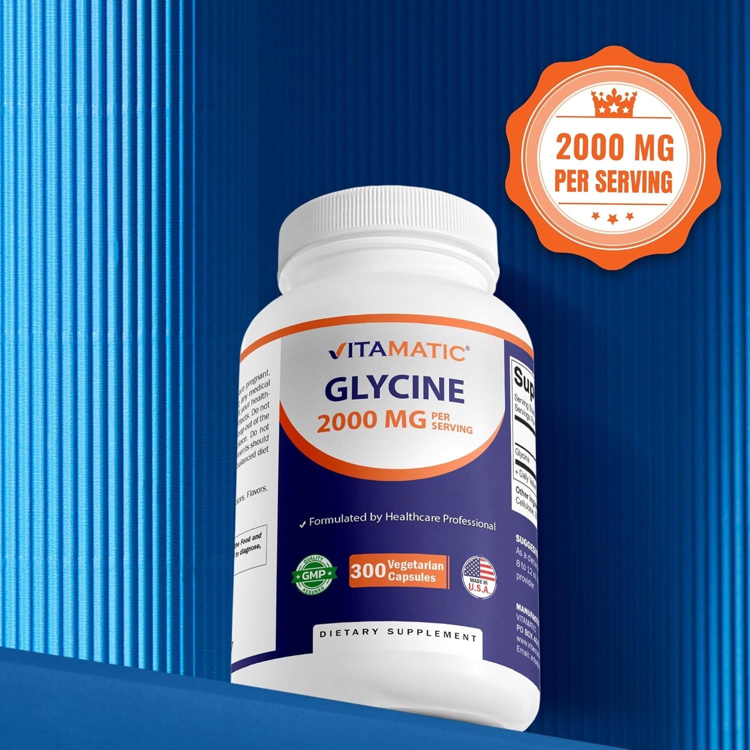 High-Potency Glycine 2000mg – 300 Non-GMO, Gluten-Free Capsules for Adults