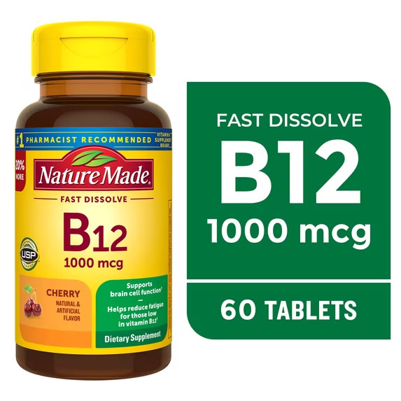 Nature Made Vitamin B12 Sublingual 1000 mcg Sugar Fast Dissolve Tablets,60 Count