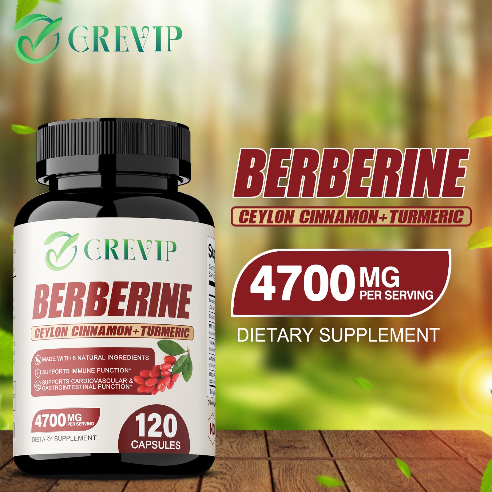 Berberine HCI 4700mg – Blood Sugar Balance & Control – Ceylon Cinnamon, Turmeric