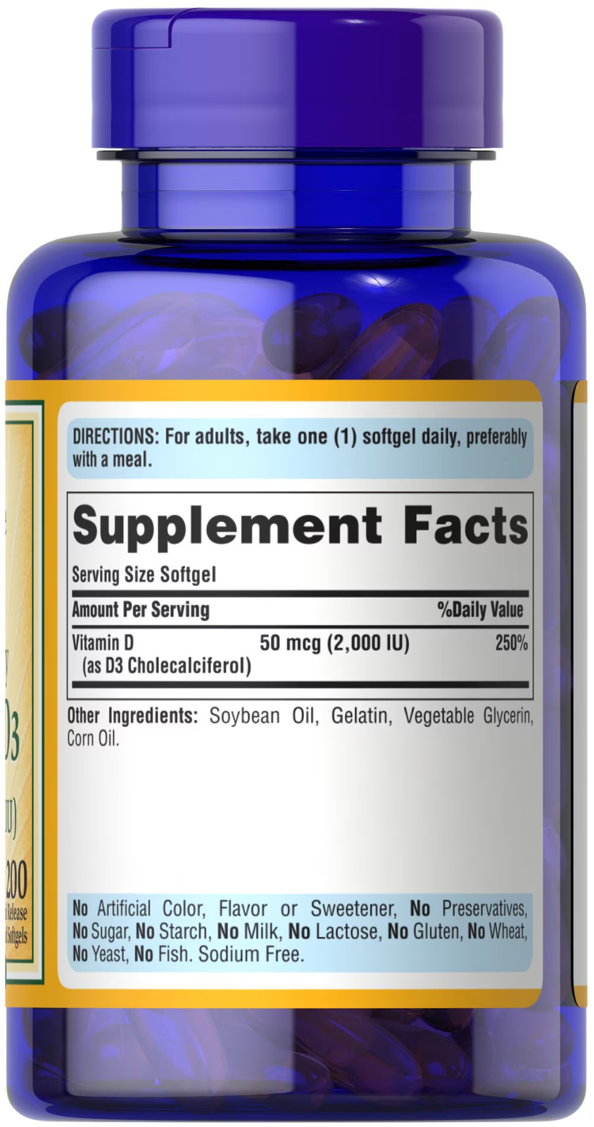 Vitamin D3 400 Softgels (2×200) D-3 Potency 2000 IU 50mcg Bone & Immune Health D