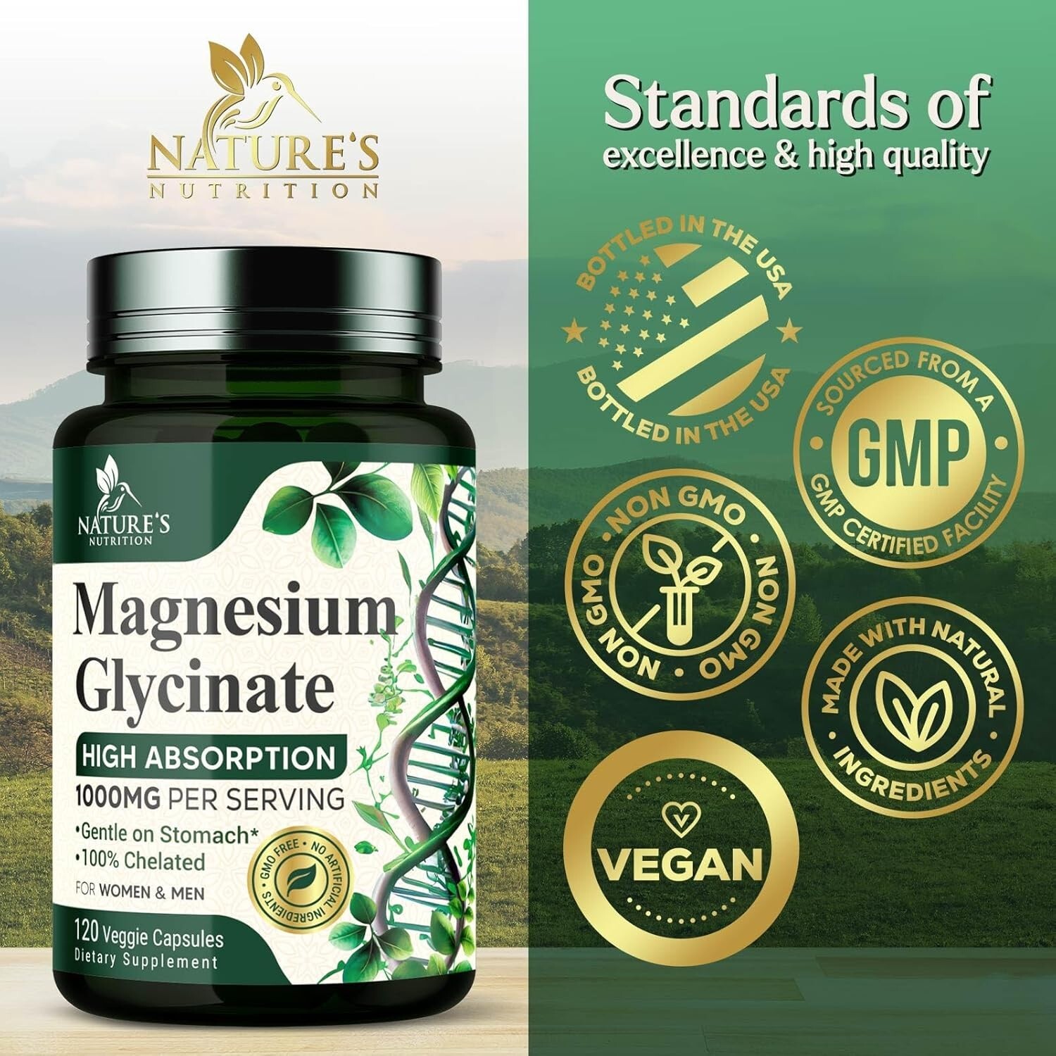 Magnesium Glycinate Supplement 1000mg – Heart, Nerves, Bone and Muscles Support