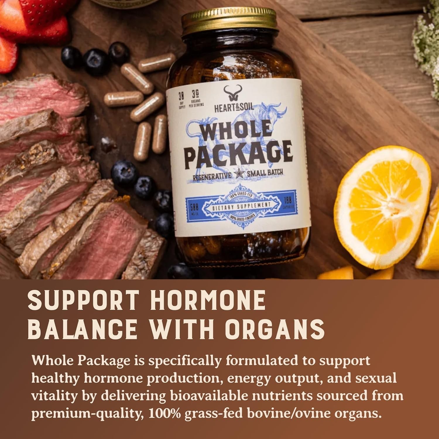 Heart & Soil Whole Package – Grass-Fed Testicle, Liver & Blood Extract 180 Caps