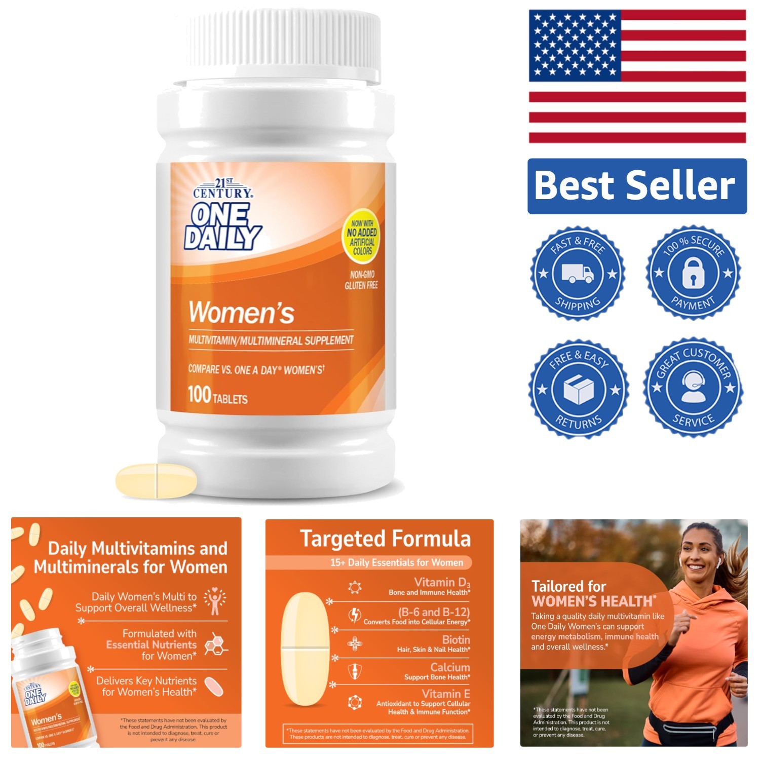 Heart Supporting Daily Multivitamins for Women – 100 Tablets, Sugar-Free Formula