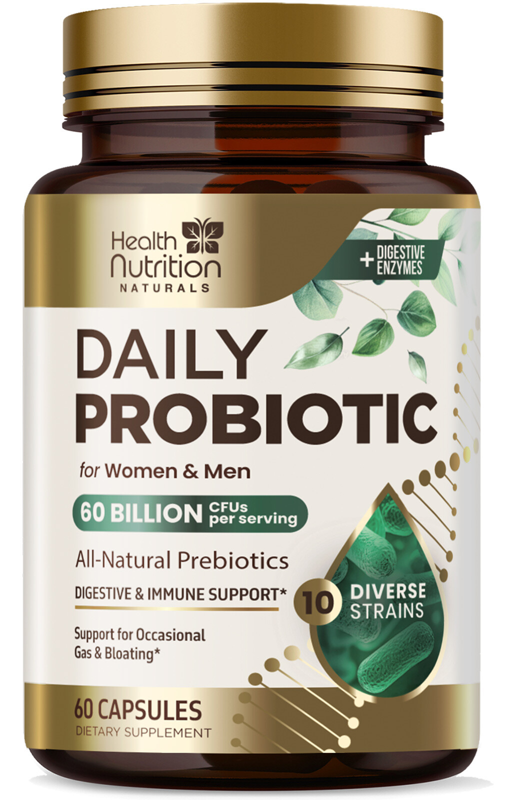 Probiotics & Prebiotics 60 Billion CFU – 10 Strains for Digestion & Immunity