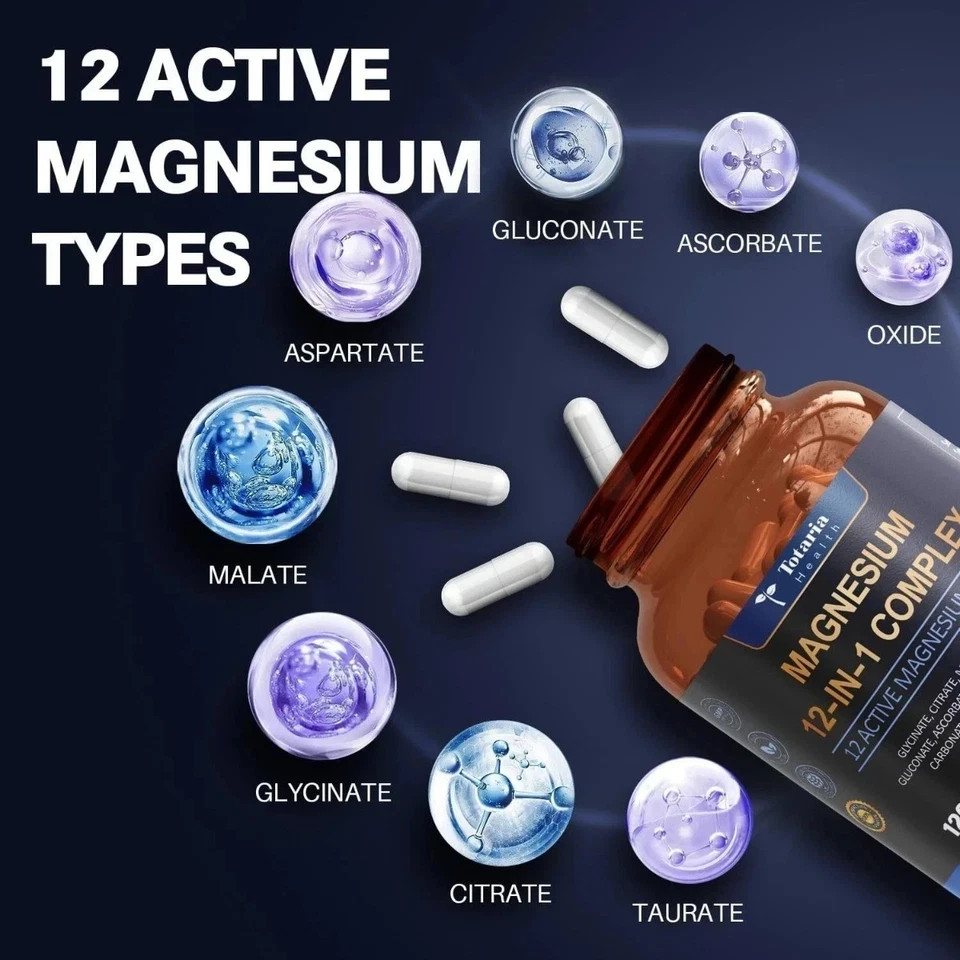 Totaria 12-in-1 Magnesium 700mg | Vegan Capsules for Nerve Bone Sleep,120ct USA