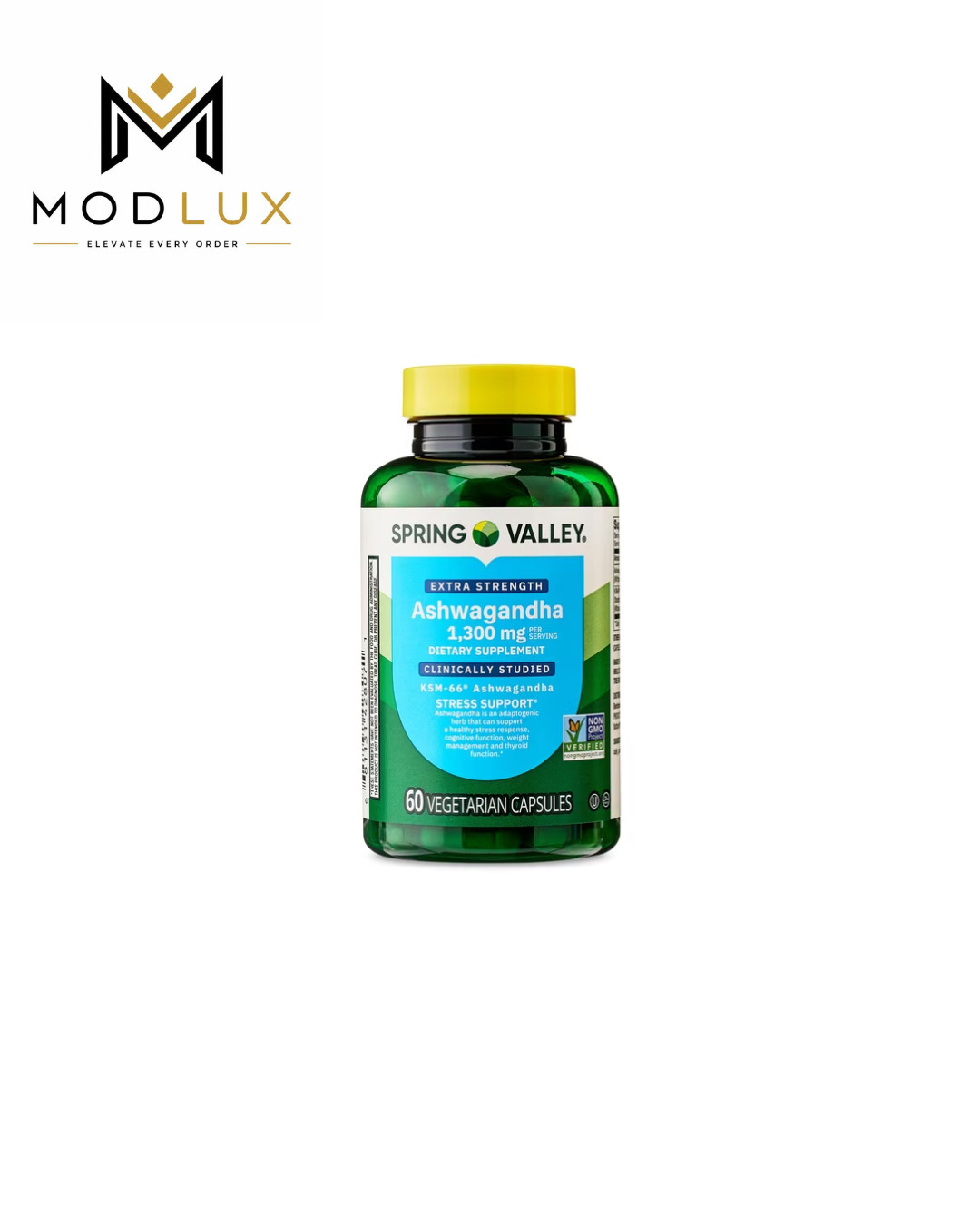 Spring Valley Ashwagandha 1300mg Dietary Supplement 60 Vegetarian Capsules