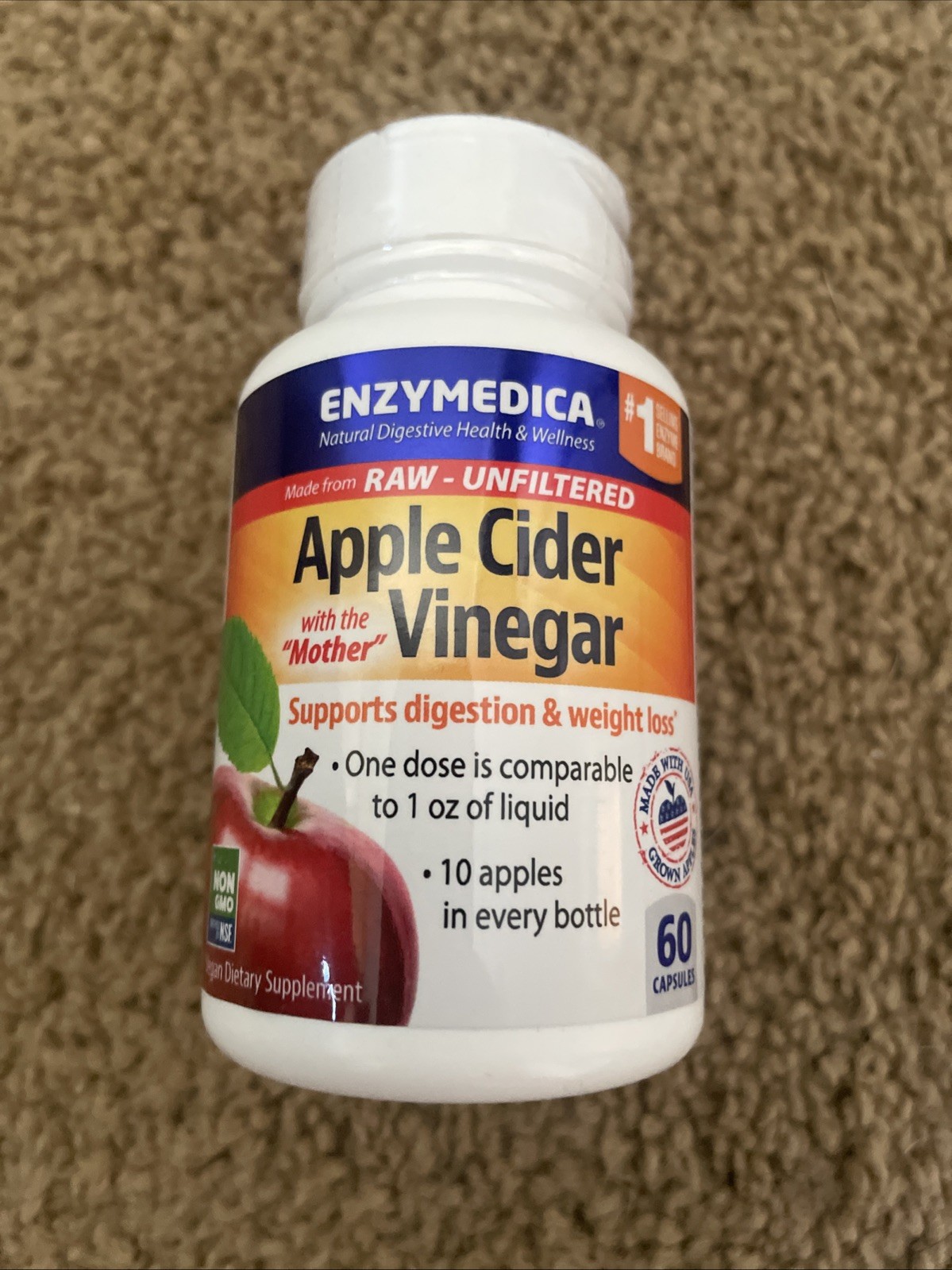 Enzimedica Apple Cider Vinegar , 60 Capsules Exp. 08/2027
