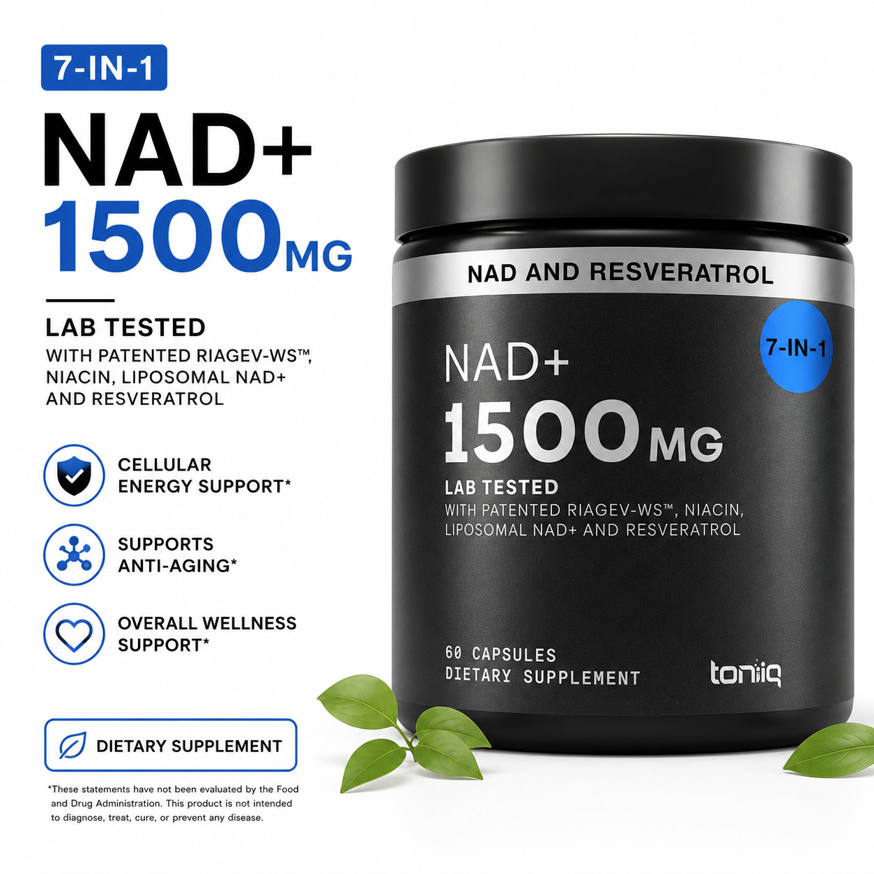 Liposomal NAD+ Resveratrol 1500mg RiaGev-WS Niacin 60 Capsules Clinically Proven
