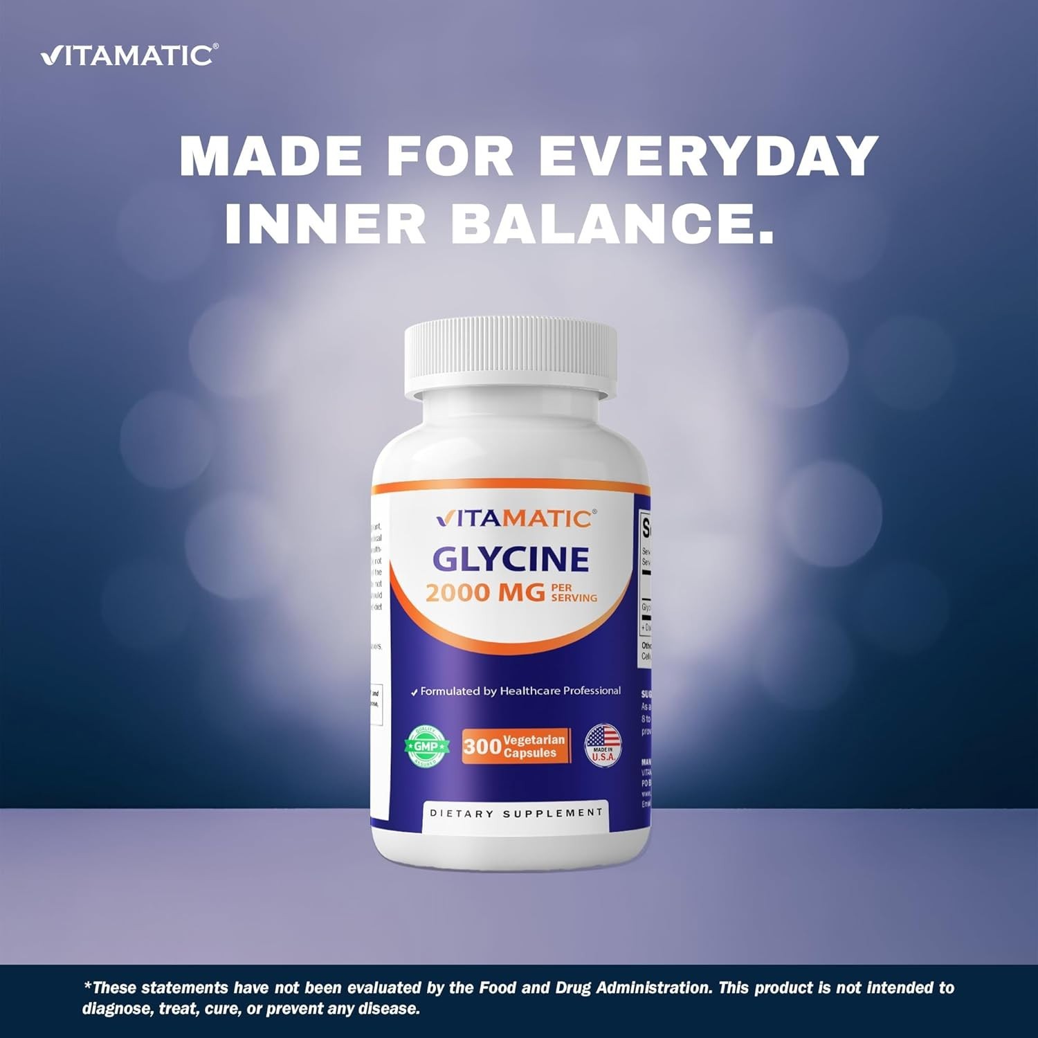 High-Potency Glycine 2000mg – 300 Non-GMO, Gluten-Free Capsules for Adults
