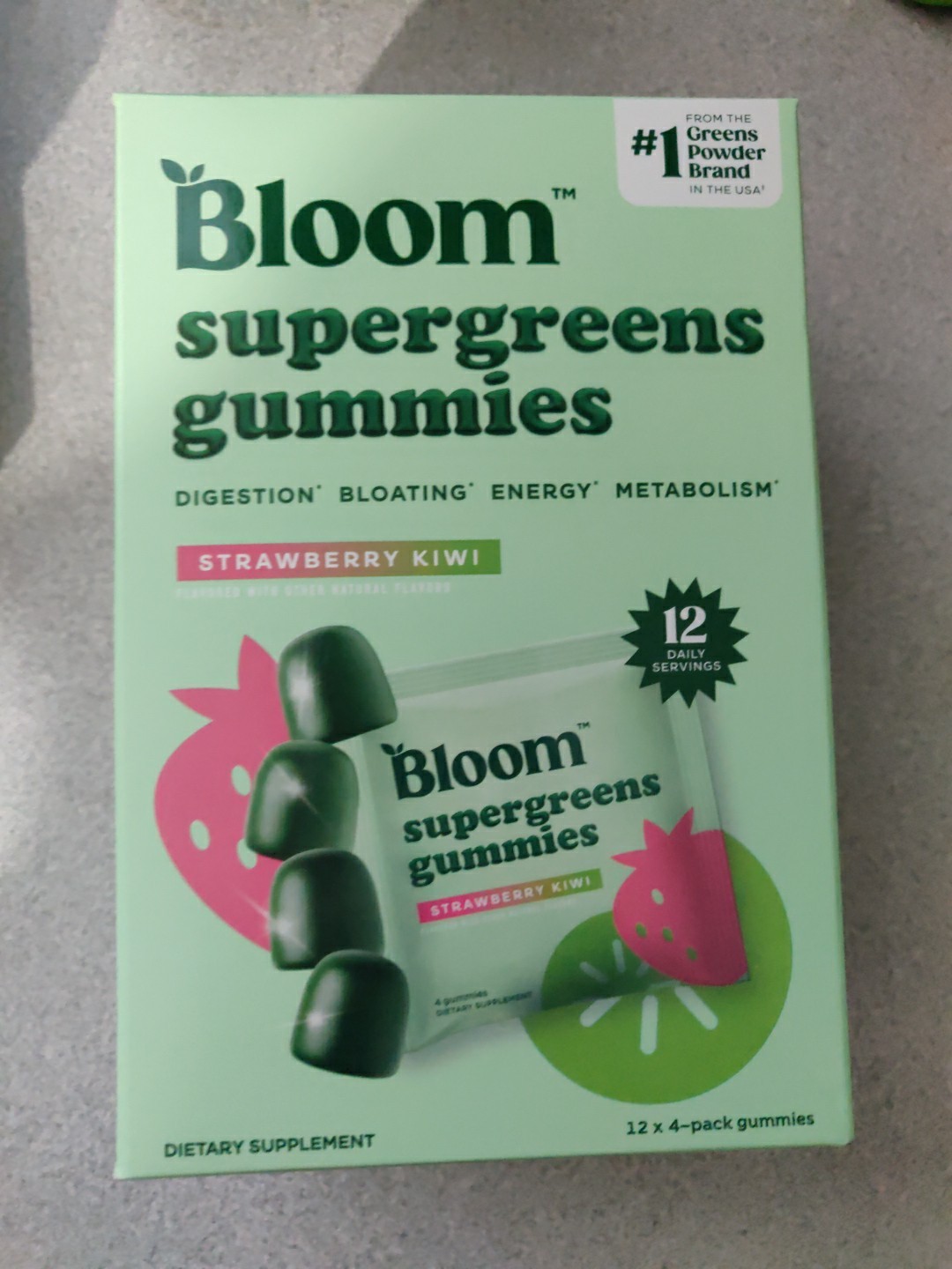 Bloom Supergreens Gummies Strawberry Kiwi 12pks ea Exp 4/27 – New & Sealed