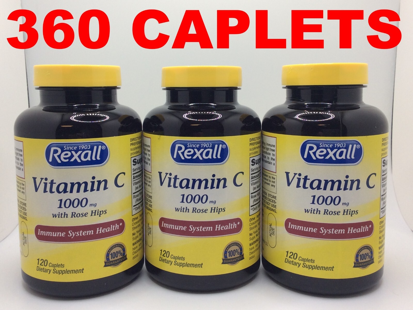 Rexall Vitamin C with Rose Hips 1000mg Immune System Health 360 Caplets, 02/2028