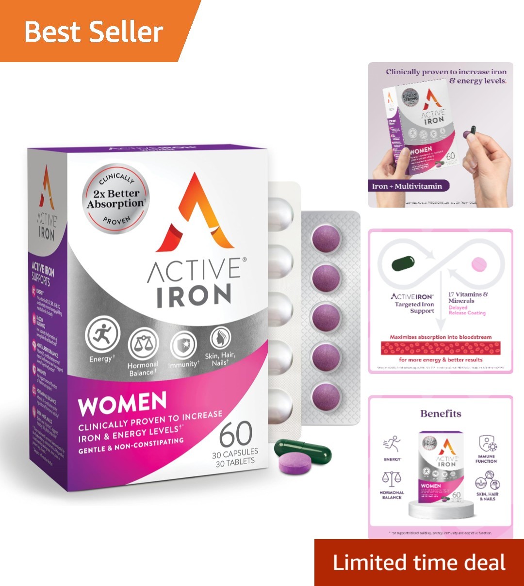 Clinically Proven 25mg Iron + Multivitamin Duo for Women – 60 Count Foil Packs
