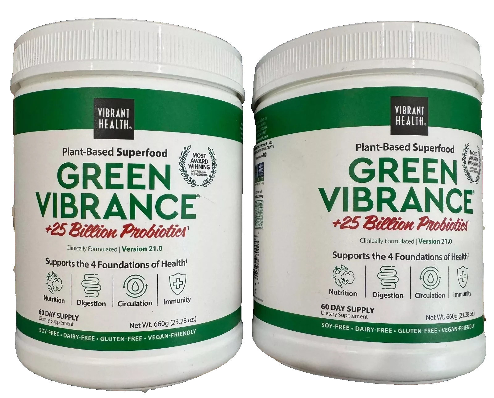 LOT OF 2 VIBRANT HEALTH Green Vibrance Powder 60 Servings 23.83 oz EXP2027+ NEW