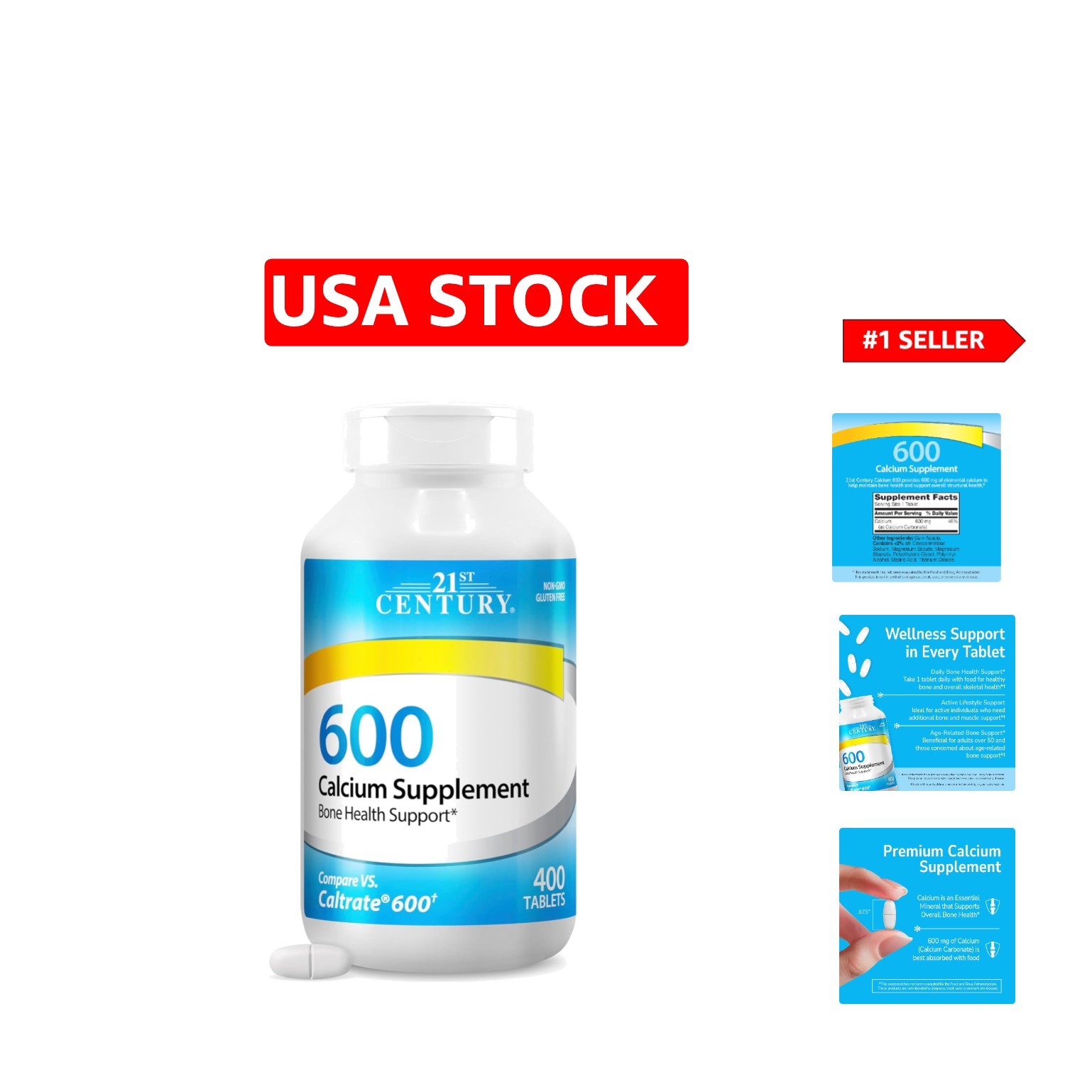 Gluten-Free Calcium 600 mg – 400 Tablets for Strong Bones & Active Lifestyles