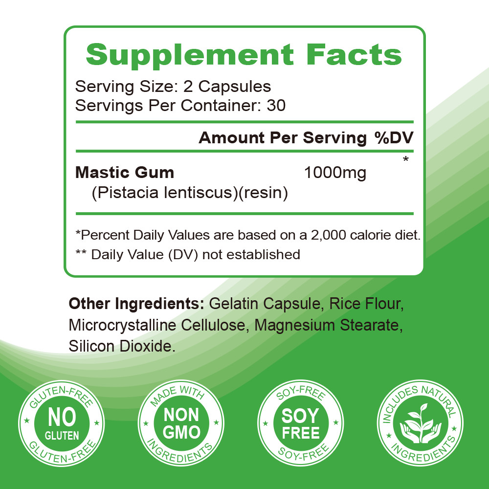 1-4 Packs Mastic Gum Capsules 1000mg per Serving Support Digestive, Gut Health