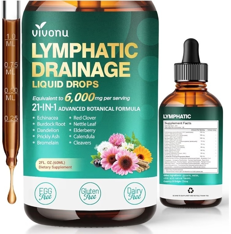 21-in-1 Lymphatic Drainage Drops Liposomal Immune Support Echinacea Turmeric 2oz