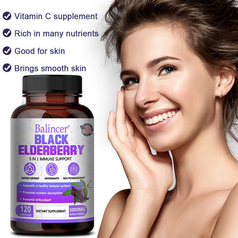 Black Elderberry 3000 mg Gluten Free,Non-GMO,Powerful Antioxidant 30/60/120 Caps
