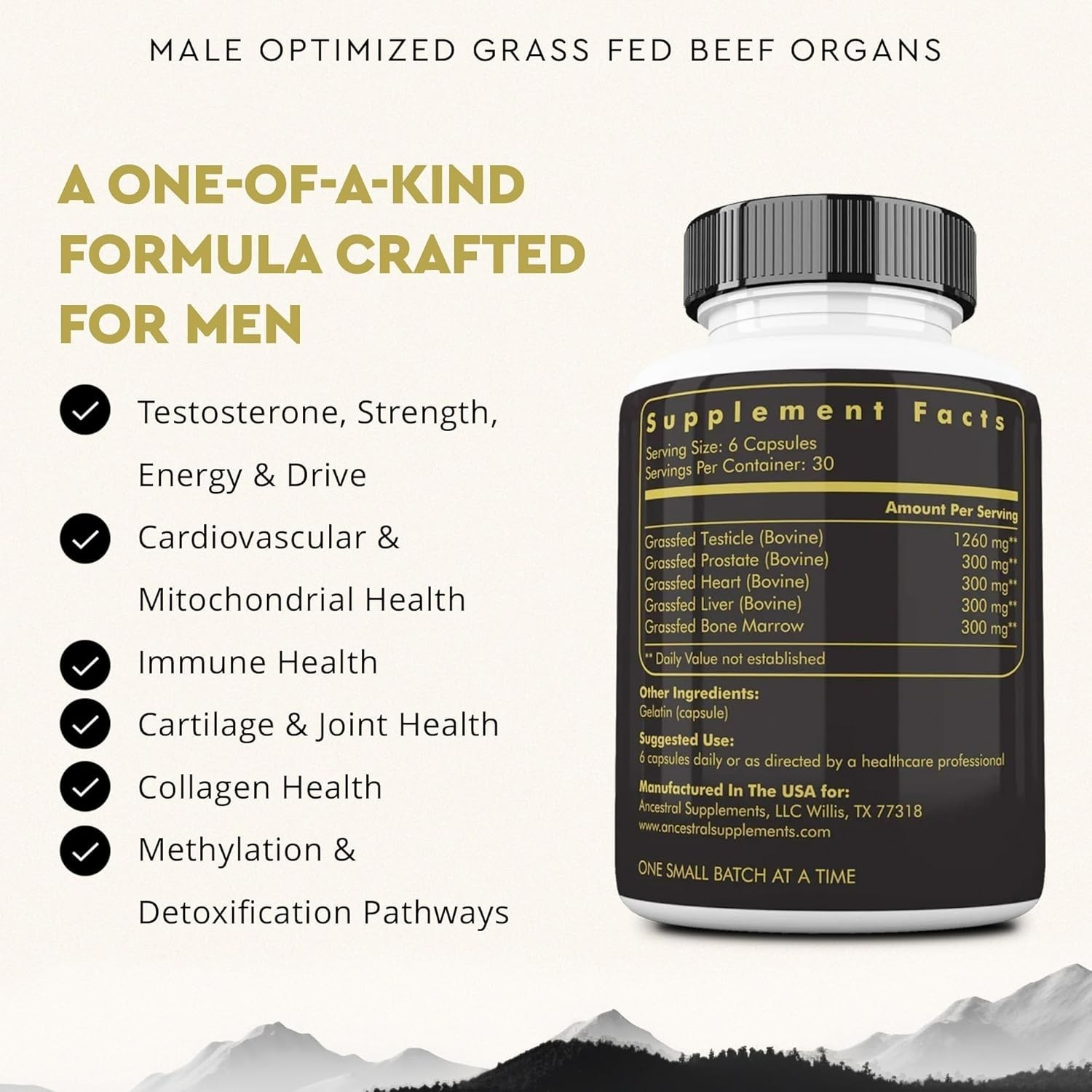 Ancestral Supplements MOFO Male Optimization Formula 180 Caps – Grass-Fed Beef