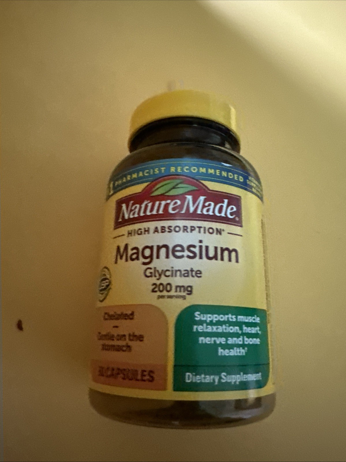 Magnesium Bisglycinate 200 mg Capsules 60 Count Supplement Bottle